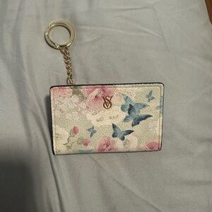 Victoria's Secret Floral & Butterfly Card Case Keychain - Cream, Pink, Blue